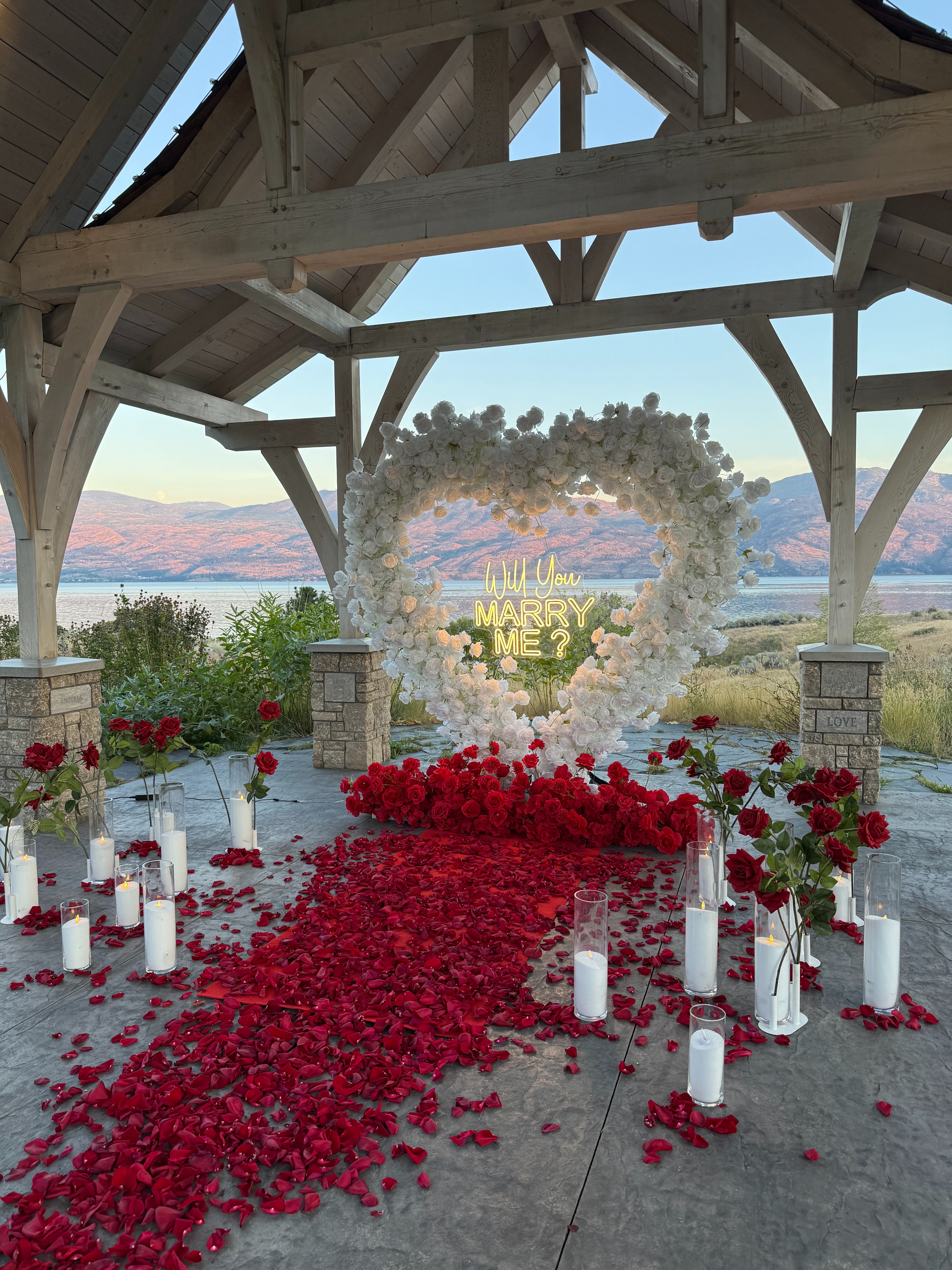 Romantic floral heart proposal arrangement
